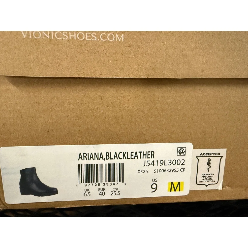 Vionic Ariana Womens Black Leather Wedge Ankle Boots Zip Short J5419L3002 Size 9